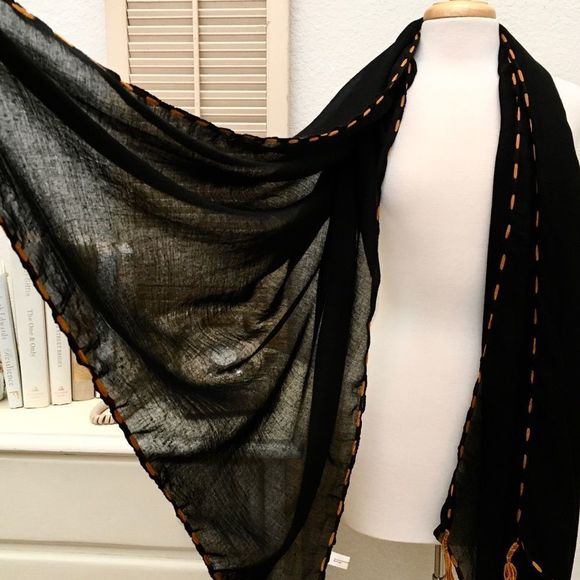 Yarn Stitched Trim, Tassel Accent Wrap Scarf, NWT - Picture 5 of 7